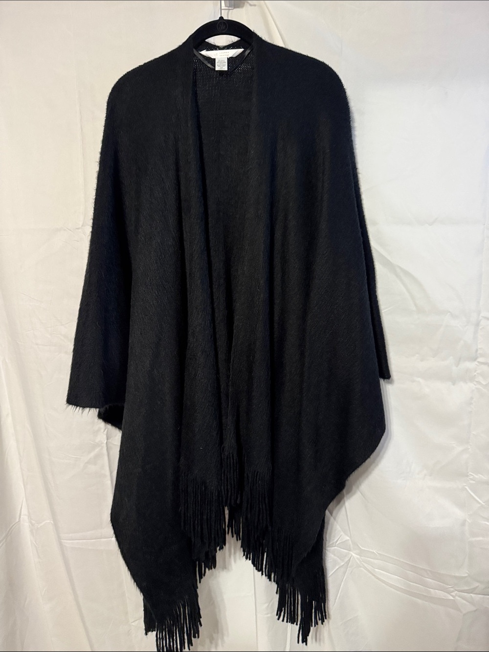LC Lauren Conrad Black Fringe Open-Front Poncho